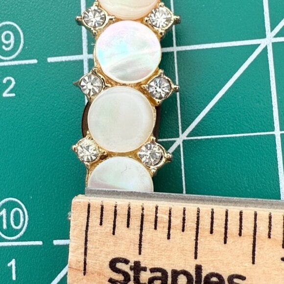 Vtg Lisner Set Brooch Round and Bar Mother of Pearl Rhinestone Gold Tone Statem - Picture 8 of 9